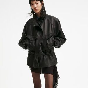 H&M SOLDOUT STUDIO COLLECTION SPRING 2026
PEPLUM BLACK LEATHER JACKET SIZE SMALL